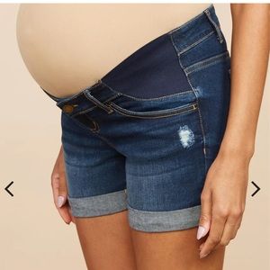 Motherhood Maternity Women's Indigo Blue Side Panel Roll Hem Denim Short